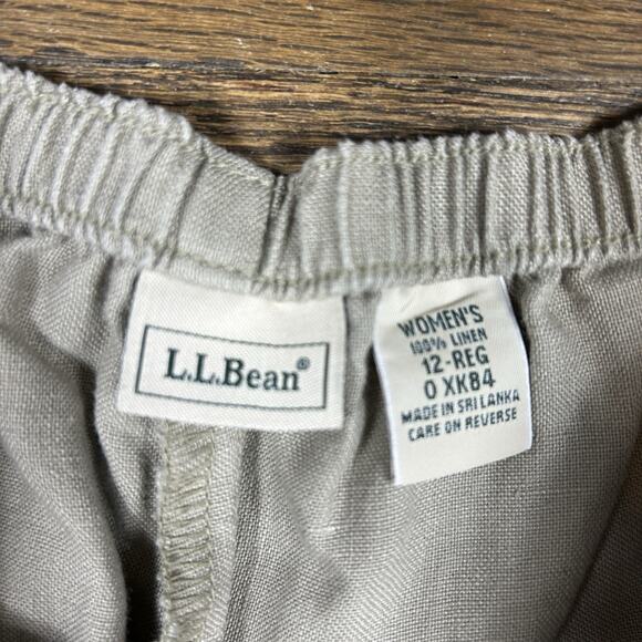LL Bean Pants Women 12 Brown 100% Linen Elastic Waist Lightweight Coastal Resort - Picture 4 of 11